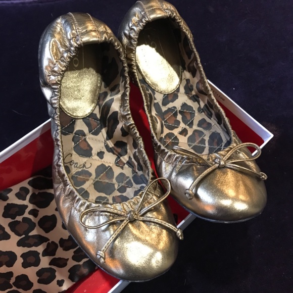 COACH Metallic Bronze Leopard Flats Ballerina 35 5.5 - Picture 3 of 4